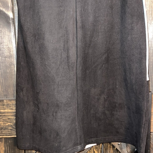 Spense Patchwork Dress 4 Denim Blue Grey Faux Suede Sheath Vtg Stretch Boho 90s - Picture 9 of 13